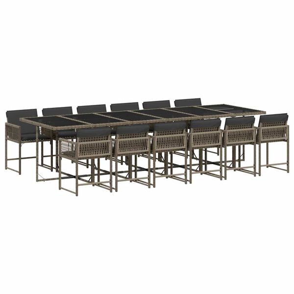 vidaXL Garden Dining Set Grey PE Rattan, Powder-Coated Steel, Tempered Glass