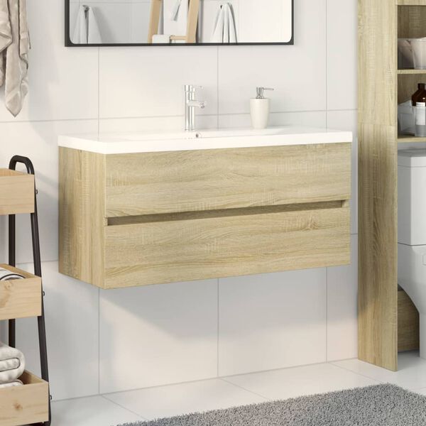 vidaXL Bathroom Furniture Set Sonoma oak and white