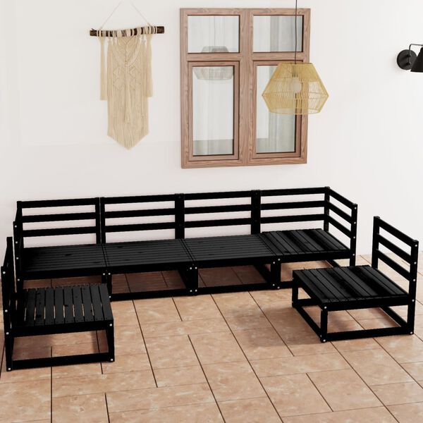 vidaXL Garden Lounge Set Black Solid pinewood 27.6 in x 27.6 in x 26.4 in