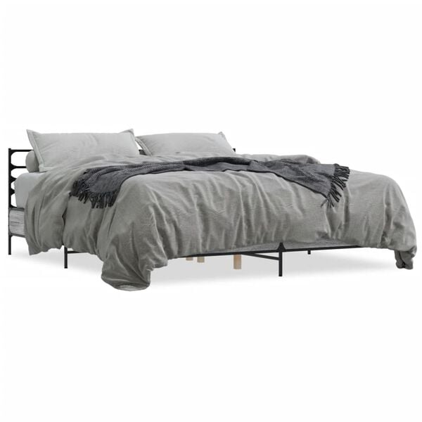 vidaXL Bed Frame Grey Sonoma Engineered Wood and Metal Double Bed Frame