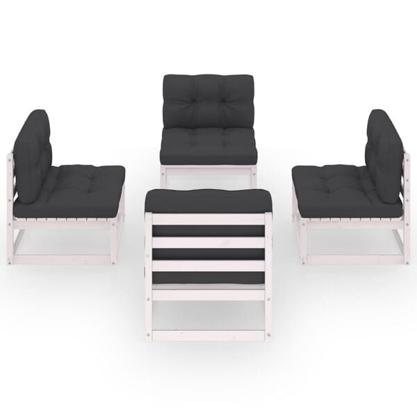 vidaXL Garden Lounge Set White Solid pinewood, 100% polyester Medium