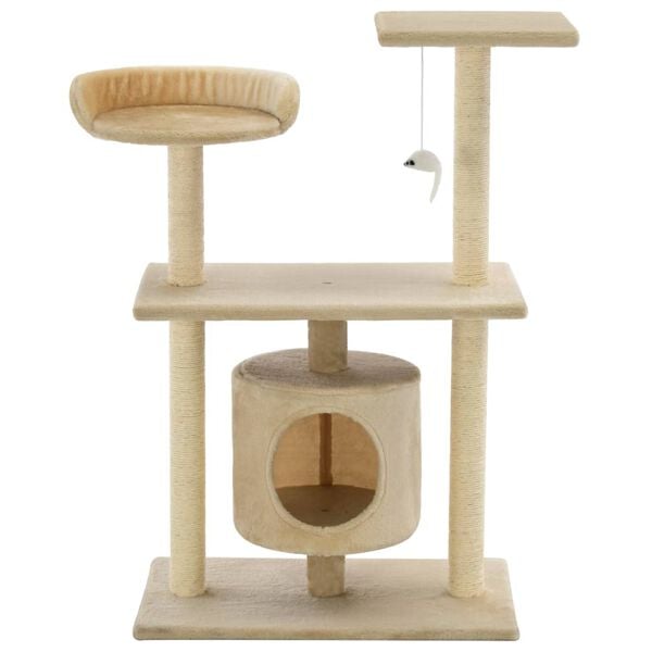 vidaXL Cat Tree Beige Engineered wood, sisal rope, plush fabric Medium