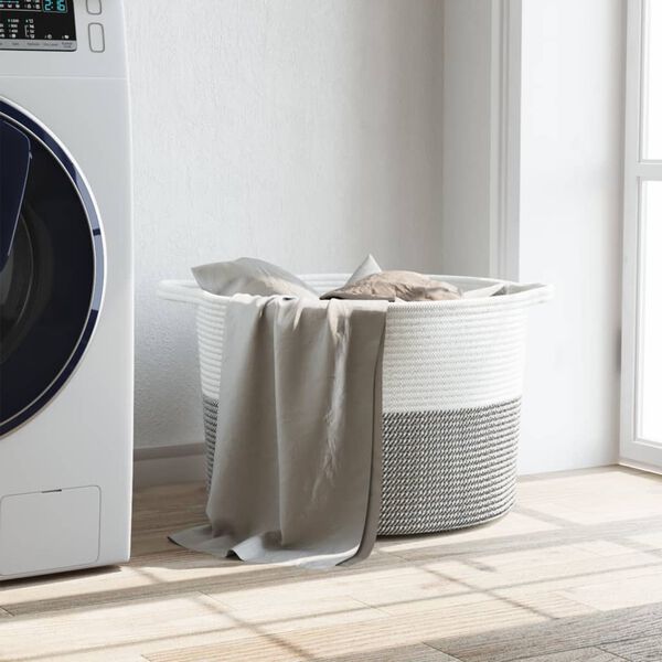 vidaXL Laundry Basket Grey and White Ø21.7x14.2" Cotton
