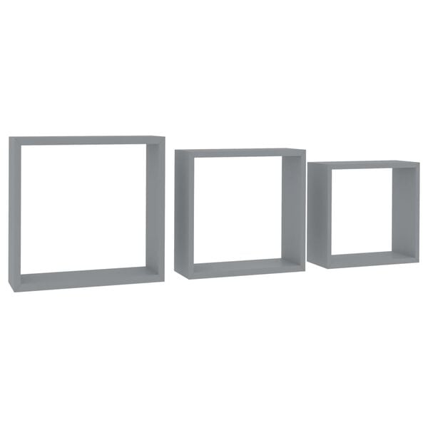 vidaXL Wall Cube Shelves 3 pcs Gray MDF