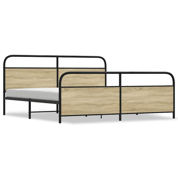 vidaXL Bed Frame Sonoma Oak Steel, Engineered wood Super King Bed Frame