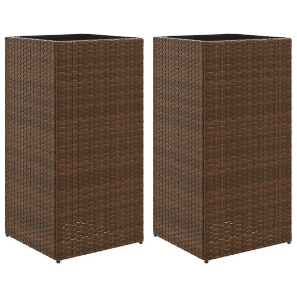 vidaXL Garden Planter Set of 2 Brown Powder-coated steel, PE rattan