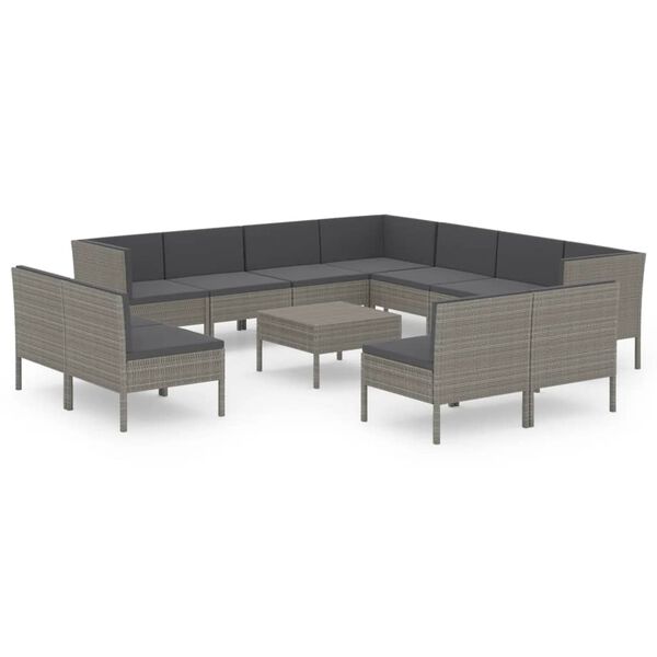 vidaXL Garden Lounge Set Grey PE rattan, powder-coated steel, fabric Large