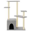 vidaXL Cat Tree Light Grey Engineered Wood, Plush, Sisal 42.3 in Tall