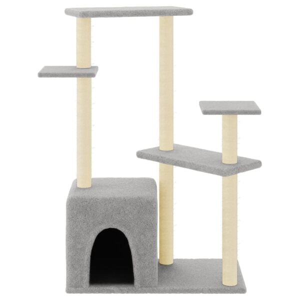vidaXL Cat Tree Light Grey Engineered Wood, Plush, Sisal 42.3 in Tall