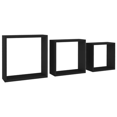 vidaXL Wall Cube Shelves 3 pcs Black MDF