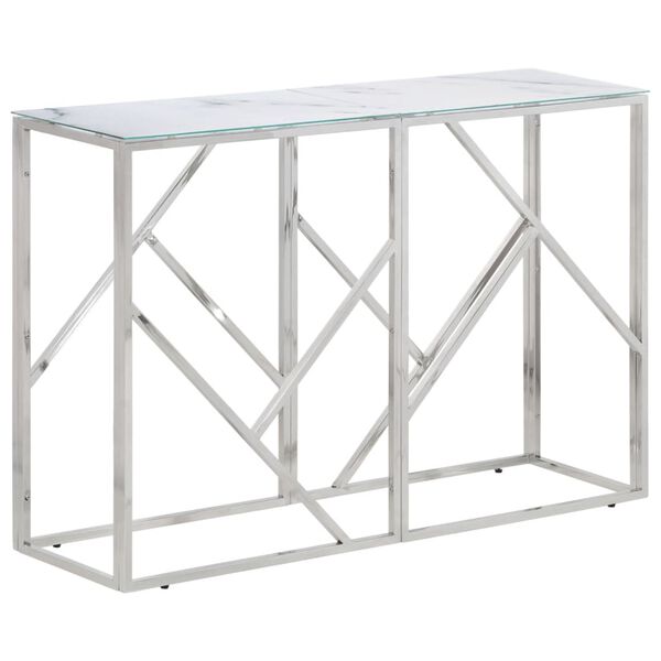 vidaXL Console Table Silver, White Stainless Steel, Tempered Glass