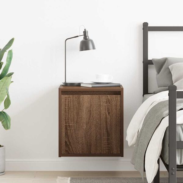 vidaXL Wall-mounted Bedside Cabinet Brown oak Engineered wood Medium