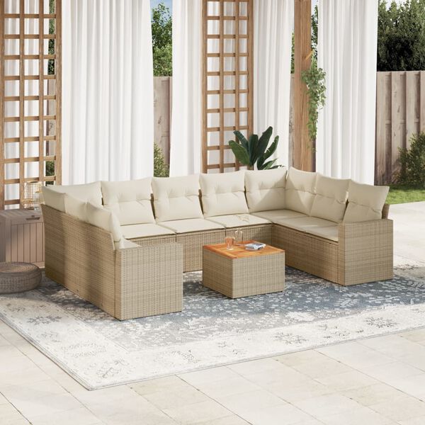 vidaXL Garden Sofa Set Beige PE Rattan 10 Piece Modular