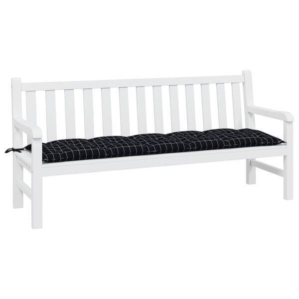 vidaXL Garden Bench Cushion Black Check Oxford Fabric, Hollow Fiber