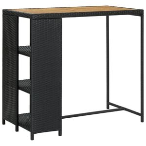 vidaXL Bar Table Black PE rattan, steel, solid acacia wood Counter Height