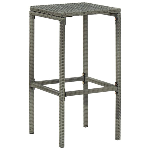 vidaXL Bar Stool Set of 3 Grey Poly Rattan Standard Footrest