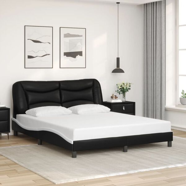 vidaXL Bed Frame Black and White Faux leather, Metal, Pine Wood, Plywood