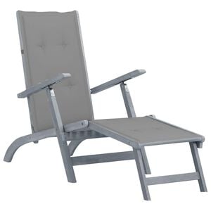 vidaXL Deck Chair Grey Solid Acacia wood, Fabric (100% polyester) Large