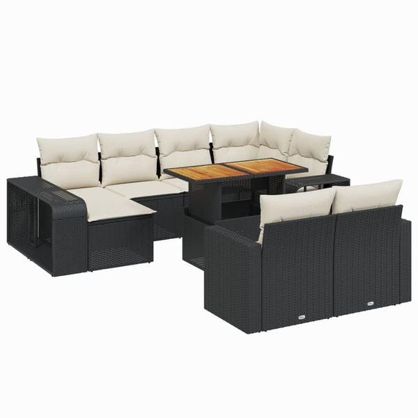 vidaXL Garden Sofa Set Black PE Rattan Large Adjustable Armrests