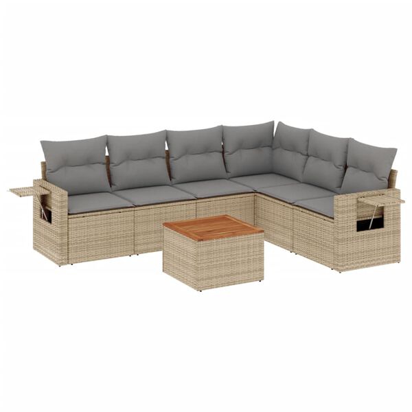 vidaXL Garden Sofa Set Beige, Light Gray PE Rattan 7 Piece Set Foldable