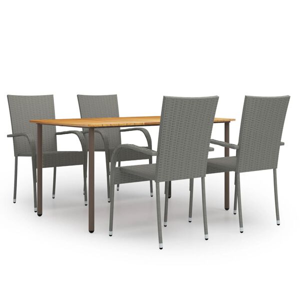 vidaXL Dining Set Grey, Natural Solid Acacia Wood, PE Rattan, Steel Large
