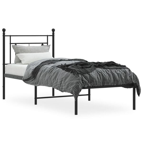 vidaXL Bed Frame Black Powder-Coated Steel Twin Bed Frame Rectangular