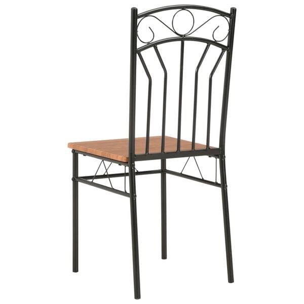 vidaXL Dining Chair Set of 2 Brown and Black MDF and Steel Standard