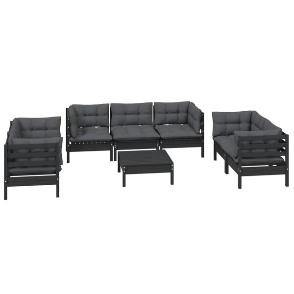 vidaXL Garden Lounge Set Black, Anthracite Solid pinewood, 100% polyester