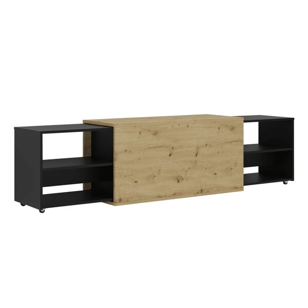 FMD TV Stand Artisan Oak and Black Melamine-coated Chipboard Large