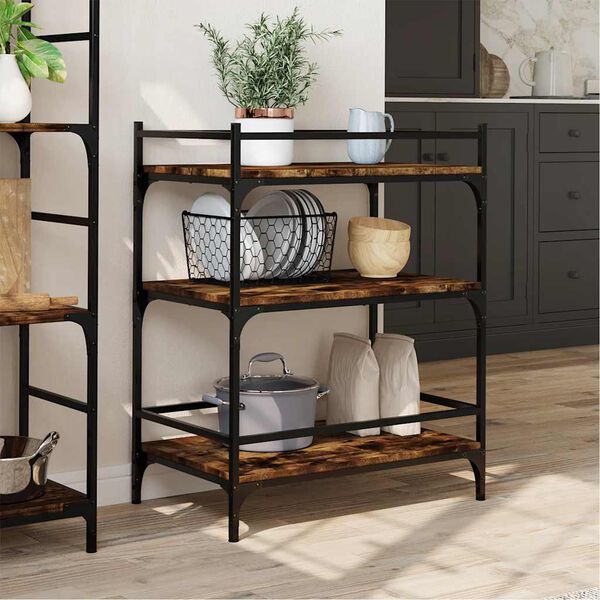 vidaXL Kitchen Trolley Smoked Oak 25.6"x15.7"x34.1" Engineered Wood