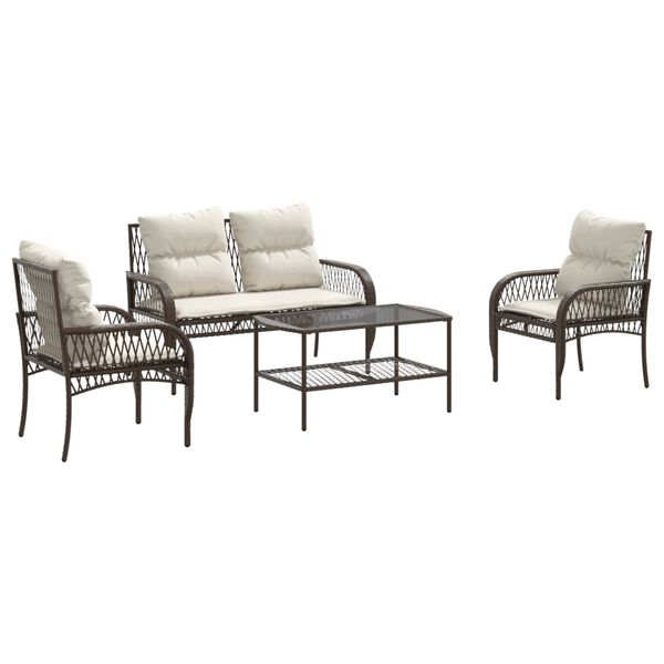 vidaXL Patio Sofa Set Brown, Cream White