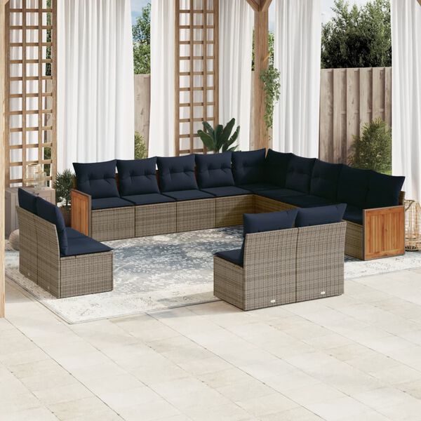 vidaXL 13 Piece Patio Sofa Set with Cushions Gray Poly Rattan