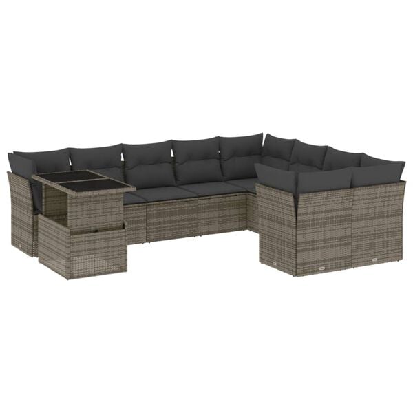 vidaXL Garden Sofa Set Gray PE Rattan, Powder-Coated Steel, Tempered Glass