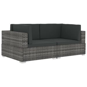 vidaXL Patio Sofa Gray poly rattan + dark gray cushions PE rattan Medium
