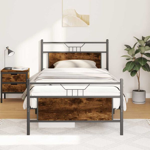 vidaXL Bed Frame Smoked Oak Engineered wood Twin Twin Bed Frame