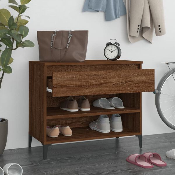 vidaXL Shoe Cabinet Smoked Oak Engineered Wood, Metal 27.6x14.2x23.6 in