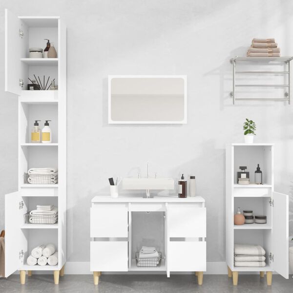 vidaXL Bathroom Furniture Set White Engineered wood, Solid eucalyptus wood