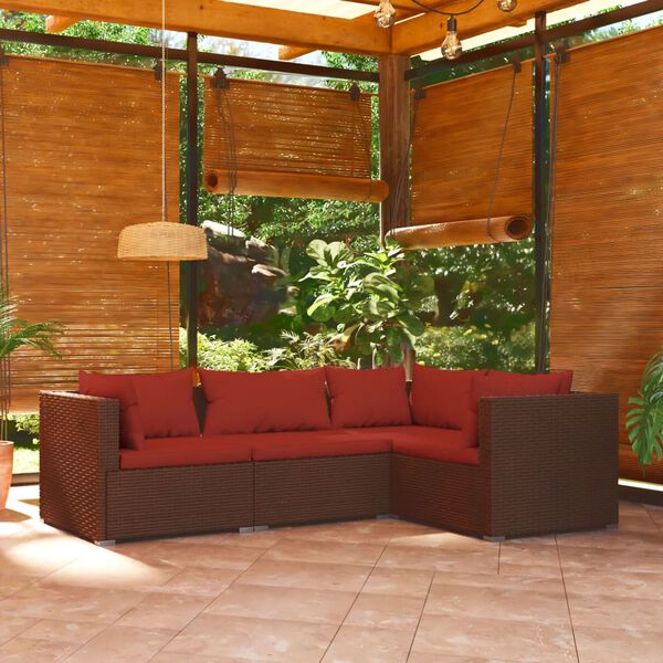 vidaXL Garden Lounge Set Brown with Cinnamon Red Cushions