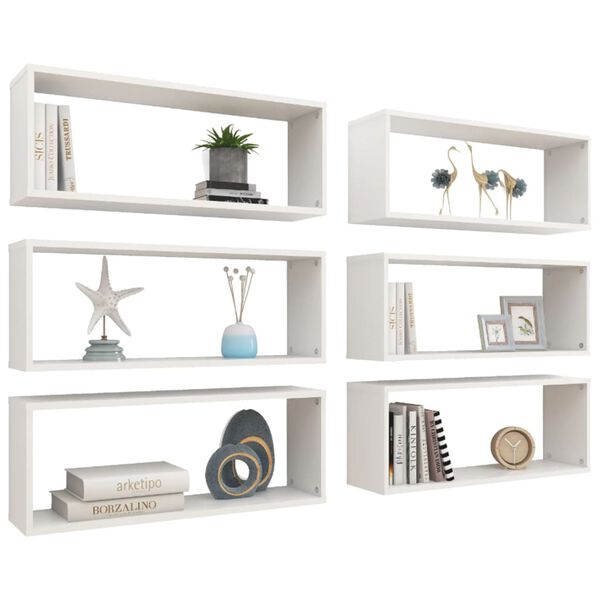 vidaXL Wall Shelf Set of 6 White Engineered wood Medium Wall mounting
