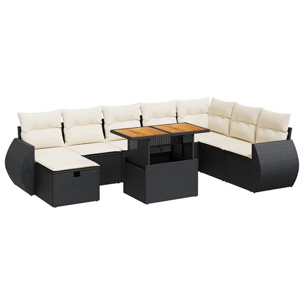 vidaXL Garden Sofa Set Black PE rattan Large Adjustable Feet