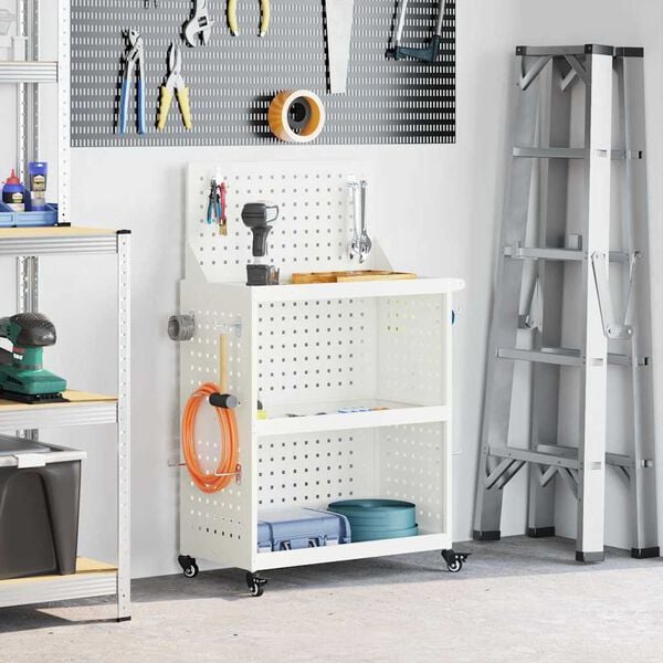 vidaXL Tool Trolley White 25.59 x 13.78 x 43.70 in Cold-rolled Steel
