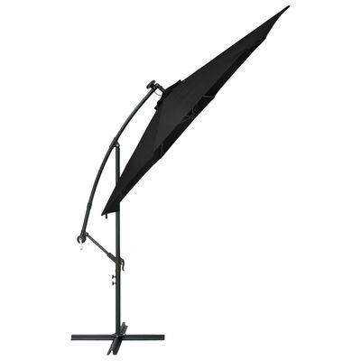 vidaXL Cantilever Umbrella with LED Lights and Steel Pole 118.1" Black