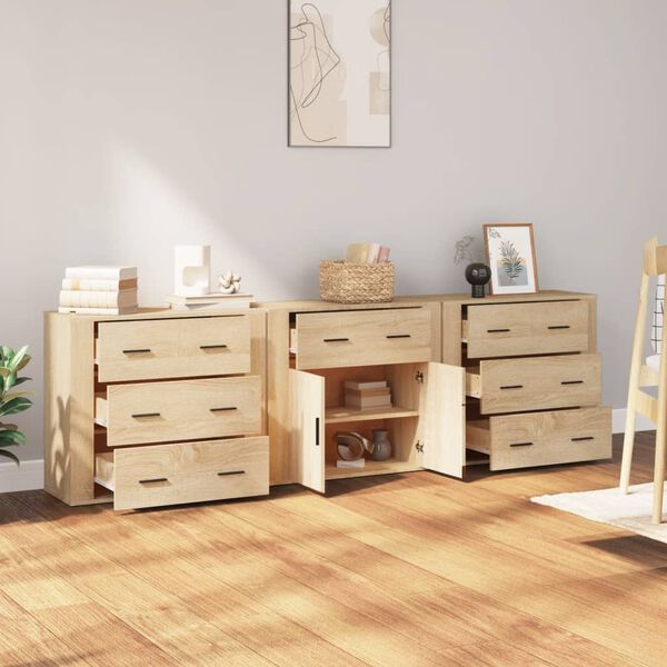 vidaXL Sideboard Set of 3 Sonoma Oak Engineered Wood Medium Sideboard