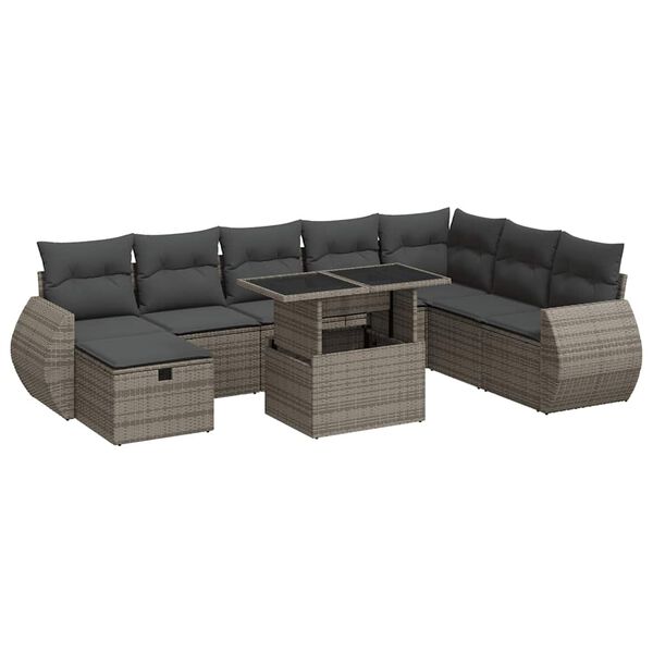 vidaXL Garden Sofa Set Grey PE Rattan, Powder-coated steel, Tempered glass