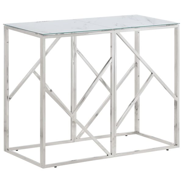 vidaXL Console Table Silver, White Stainless Steel, Tempered Glass Medium