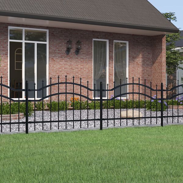 vidaXL Garden Fence with Spear Top Black 94.5x29.5" Powder-coated Steel