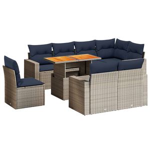 vidaXL 9 Piece Patio Sofa Set with Cushions Gray Poly Rattan