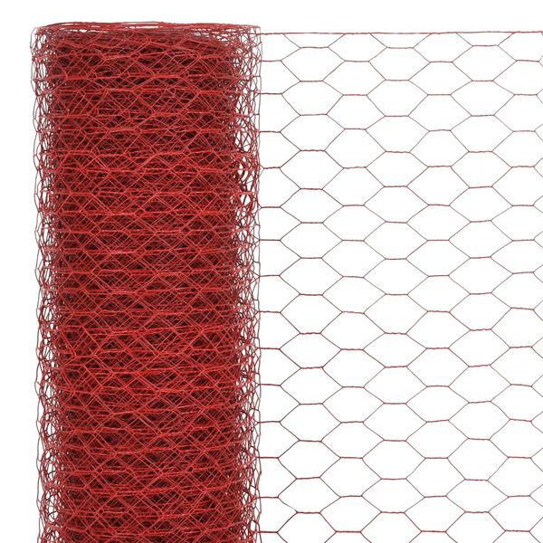 vidaXL Chicken Wire Fence Steel with PVC Coating 82‘x4.9‘ Red