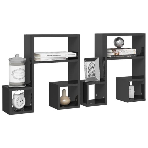 vidaXL Wall Shelf Set of 2 High gloss grey Engineered wood Medium