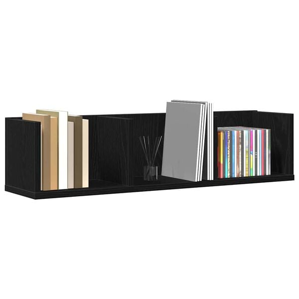 vidaXL Wall Shelf Black Oak 29.53 x 7.09 x 7.09 in Engineered Wood